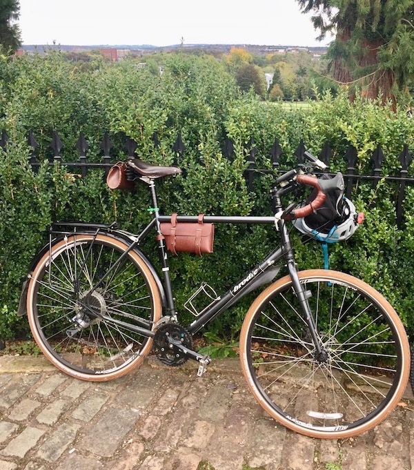 Galen Leather Bicycle Bags on my sexy Brodie Bike