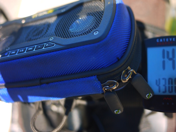 The speakers attached to the front of the bike